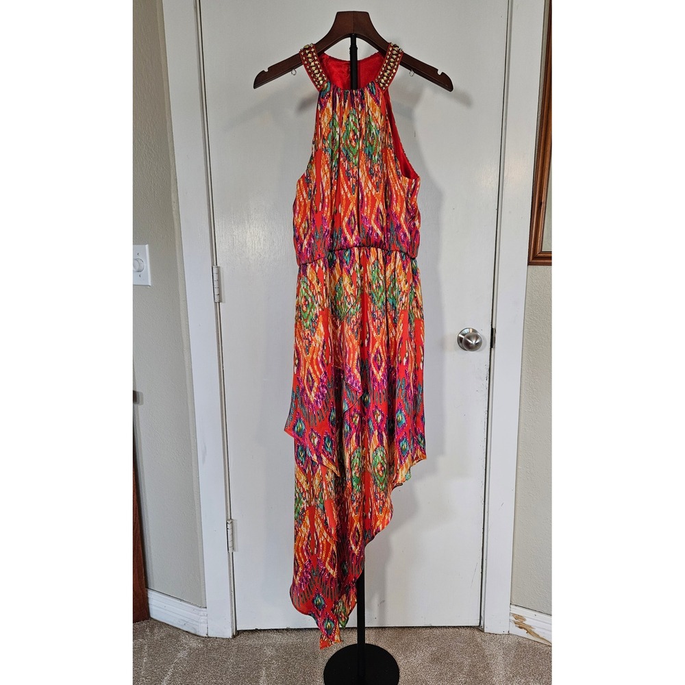 Ikat Halter Asymmetric Dress Womens Wedding Guest Cocktail Party Beaded Summer